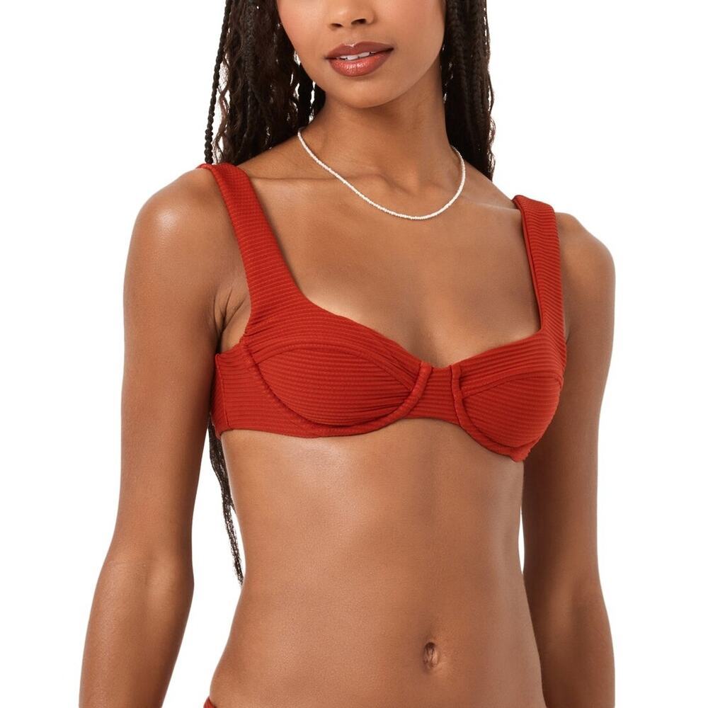 L*Space Nikita Bikini Top Red Underwire Ribbed Eco Chic Swimwear Size L NWT